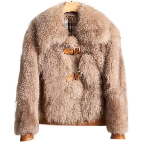 2019 New Women Winter Genuine Leather Jacket Natural Sheepskin Shearling Coat Fall Warm Real fox fur Overcoat