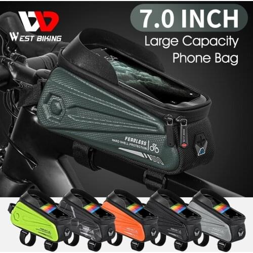 WEST BIKING Bicycle Frame Bag Waterproof Top Tube Front Cycling Bag 7.0 Inch Phone Touch Screen MTB Road Bicycle Accessories