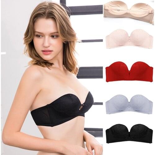 Womens Underwire Strapless Bra Gather Bra Thin Invisible Underwear Plus Size