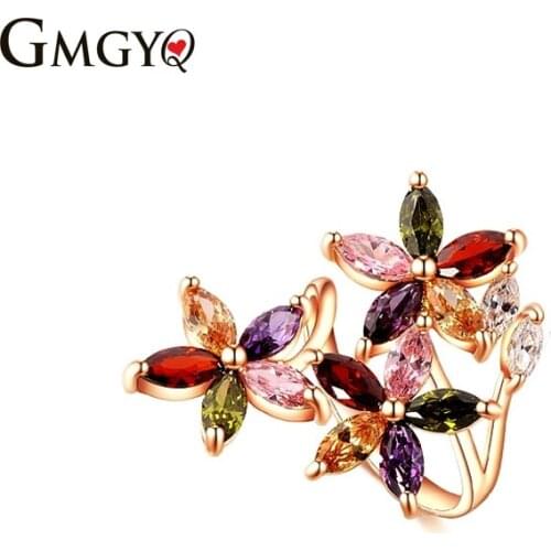 GMGYQ Ashion Beautiful Cubic Zirconia Summer Flower Ring For Women Bohemia Graduation Evening Party The Aretes Mujer Small Gifts