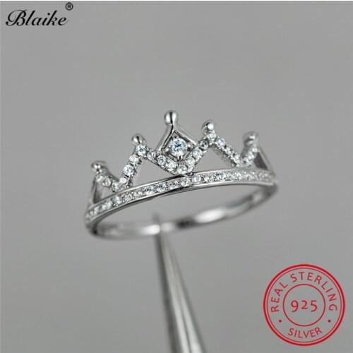 925 Sterling Silver Crown Rings For Women Wedding Bands Small White Sapphire Crystal Zircon Promise Love Engagement Ring Jewelry