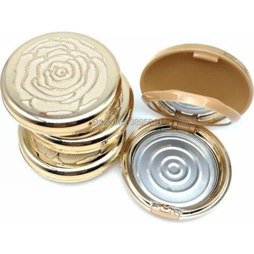 Gold Flower Round Empty Cosmetic Powder Compact High Grade Blush Compact Eyeshadow Powder Box F427