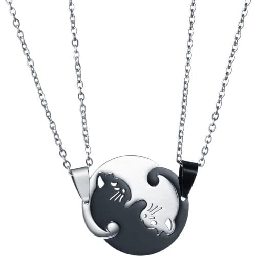 1 Pair Cute Dog Black and Silver Color Necklaces Animal Pendant Necklace Couple Friendship Round Necklace Jewelry Gifts