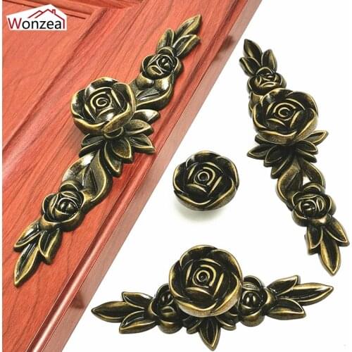 1PCS Bronze Antique Rose Drawer Knobs 96mm/128mm Zinc Alloy Kitchen Door Cupboard Wardrobe Cabinet Pulls Furniture Hardware