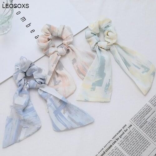 2021 Oil Painting Art Chiffon Fabric Ribbon Hair Tie Fashion Small Fresh Girl Heart Large Intestine Circle Hair Accessories