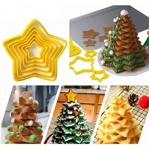 6Pcs/set Christmas Tree Cookie Cutter Stars Shape Cake Biscuit Cutter Mold