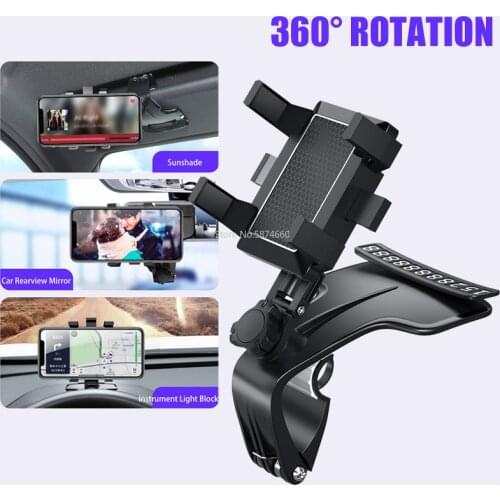 Car Multifunctional Mobile Phone Bracket 360 Degree Sun Visor Mirror Dashboard Mount GPS Stand Phone Holder With Parking Card