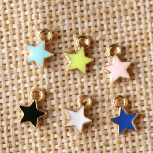 Free Shipping 20PCS/Lot Oil Drop Star Shape Alloy DIY Jewelry Necklace Pendants Gold Tone Metal Enamel Floating Charm 7*9MM
