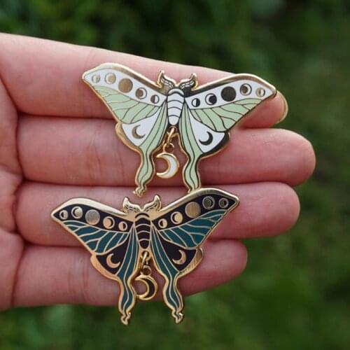 Punk Wind Dripping Oil Alloy Brooch Total Lunar Eclipse Series Butterfly Two-color Moth Enamel Badge Student Accessories