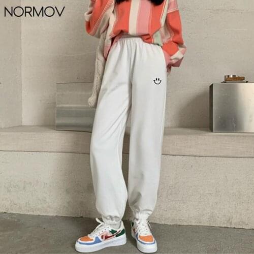 NORMOV Women Sports Pants High Waist Casual All-Match Cropped Trousers Fashion Embroidery Loose Harem Pants Jogging Sweatpants