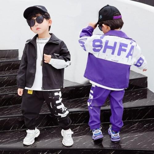 Kids Sports suits Spring&autumn Hip hop tide Childrens clothes 2020 New baby boy Zipper letter jacket+pants 2pcs/Set 2-8 year