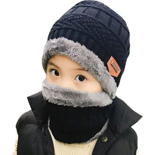 Children Winter Hat and Scarf Set for Boys Girls Knitted Cap Kids Fleece Skullies Beanies Balaclava