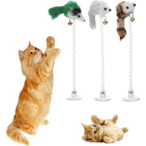 Elastic Funny Cat Toys Mini Feather False Mouse Sucker Spring Cat Kitten Interactive Playing Training Toys Teaser Pet Products