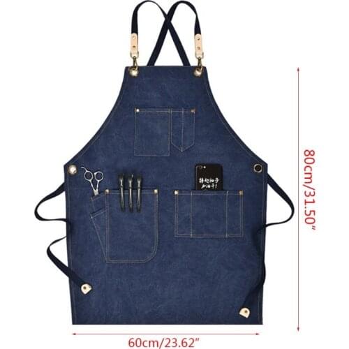 Chef Apron Cotton Canvas Cross Back Adjustable Apron with Pockets for Women and