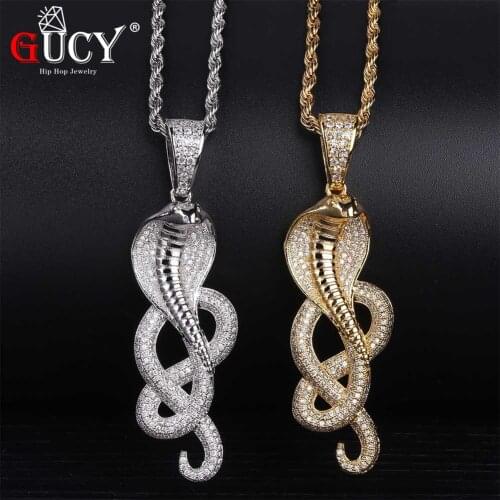 GUCY Animal Snake Necklaces Pendant 4mm Tennis Chain Gold Silver Color Bling Cubic Zircon Mens Hip Hop Iced Out Jewelry