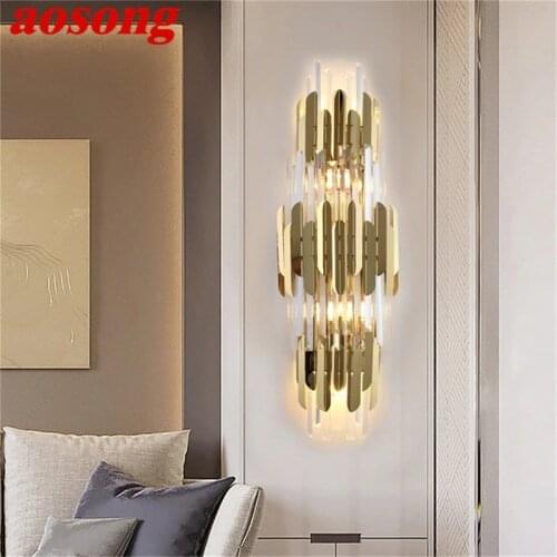 AOSONG Crystal Wall Lamp Contemporary LED Indoor Sconces Light Fixtures Decorative For Home Bedroom