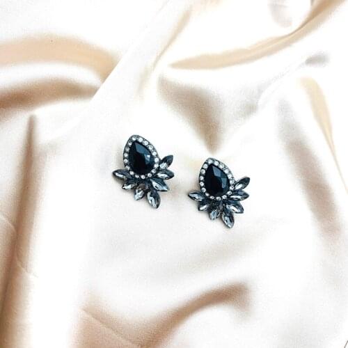 JOUVAL 2021 New Korean Elegant Stud Earrings For Women Girls Geometry Black Rhinestone Crystal Brincos Fashion Jewelry Gift