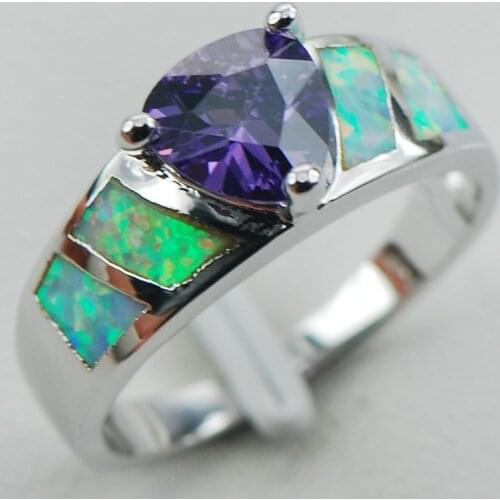 Purple Crystal Zircon White Opal 925 Sterling Silver Ring Size 6 7 8 9 10 R1297