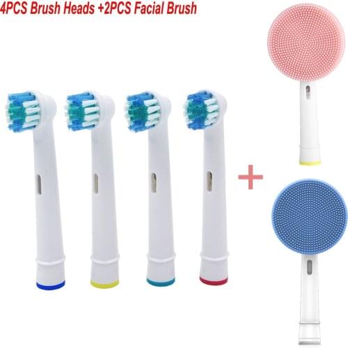 2PC Facial Cleansing Brush cleaner +4PC Replacement Brush Heads For Oral-B Electric Toothbrush Advance Power/Pro Health/Triumph