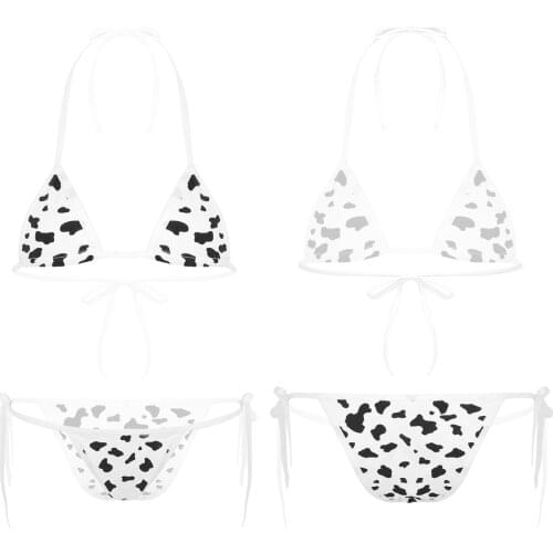 Kawaii Style Lingerie Set Womens Sexy Cute Milk Cow Dotted Striped Exotic Bikini Set Self-tie Bra G-String Briefs Underwear