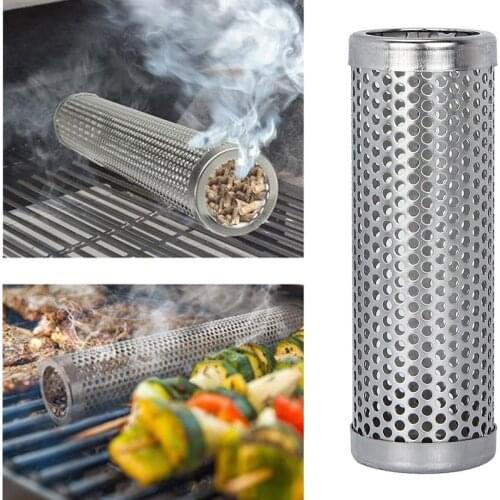 304 Stainless Steel Smoker Barbecue Tube for Gas Barbecue and Charcoal Barbecue Pellet Smoker Box Round