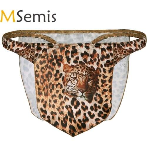 Swimwear Men Swimsuit Underwear Leopard High Cut Bulge Pouch Loincloth G-string Thong Jungle Man Halloween Costumes Panties