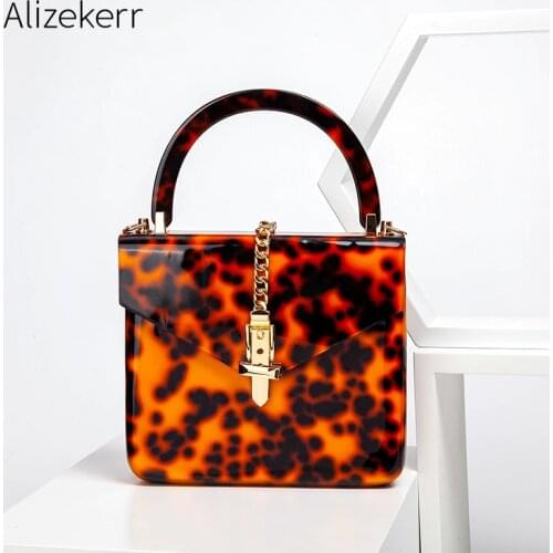 Leopard Print Acrylic Box Evening Bag Women 2021 Retro Top Handle Marble Pattern Dinner Clutch Purses Ladies Chain Shoulder Bag