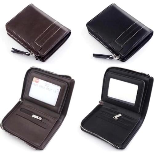 HOT SALES!!!New Arrival Casual Men Faux Leather Multi Slots Short Zipper Wallet Credit Card Purse Holder