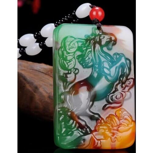 Hot Selling Natural Men Women Hand-Carved Color Chinese Jade Horse Pendant Beads Necklace Fashion Charm Carved Amulet Gifts for