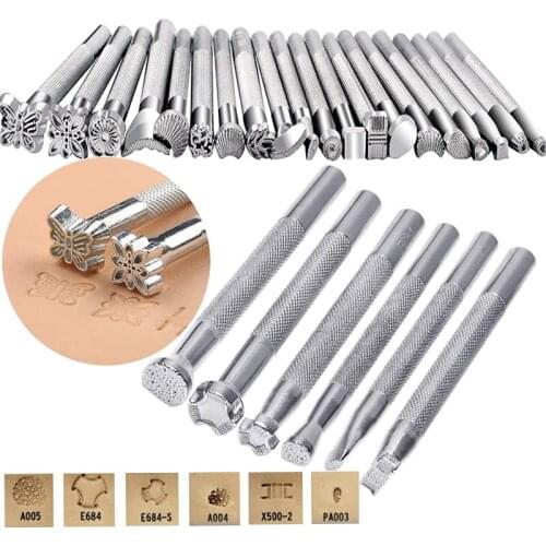 LMDZ 26 Pcs Different Shape Leather Stamping Tools Set Saddle Making Tools Carving Punch Tools for Leather Craft