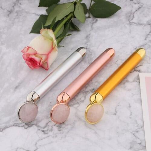 Beauty Bar Vibration Facial Roller Electric Massager With Jade Head Anti-wrinkle Rose Quartz Face Gold Beauty Massage Tool