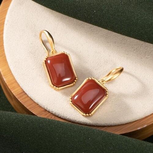 S925 Sterling Silver Frosted Gold-Plated Chinese Red Natural South Red Agate High-Grade Republic of China Style with Cheongsam E