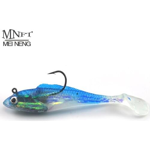 MNFT 8 Pcs/Lot 10.5cm 15g Soft Bait Lead Head Hook 3D Eyes Built-in Laser Film Fishing Lure Sea Bass Killer Minnow Fishing Bait