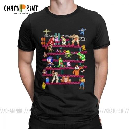 Men Arcade Game Collage T Shirts FC Console Game Vintage Style Tee Shirt Classic LA Camiseta Cotton Clothing Plus Size T-Shirt