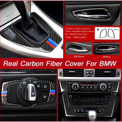 True Carbon Fiber Car Interior Door Handle Cover Trim Door Bowl Decals And Sticker Accessories For BMW 3 Series E90 E92 E93