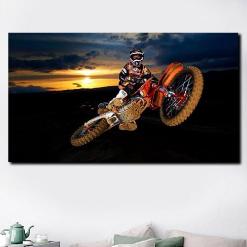 Motorcycle Sunset Landscape Wall Art Canvas Poster and Print Canvas Painting Decorative Picture Living Room Home Decor Framework