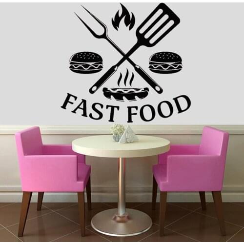 Restaurant Wall Sticker Hamburger Delicious Food Decal Fast Food Shop Wall Decoration Cooking Utensils Mural Store Window Decor