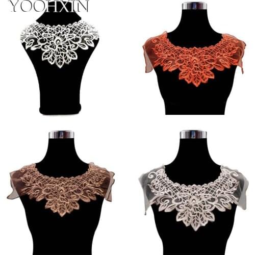 NEW mesh flower embroidery DIY lace collar Fabric Sewing ribbon trim Applique neckline craft cloth Christmas Wedding decor