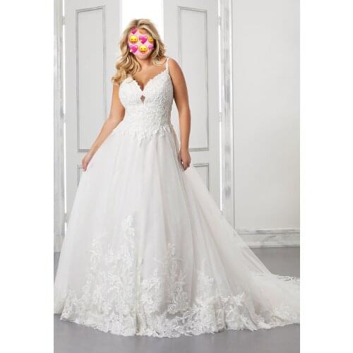 Plus Size Wedding Dresses Mermaid Spaghetti Straps Bridal Wedding Gown V Neck Organza Appliques Lace Corset Low Back