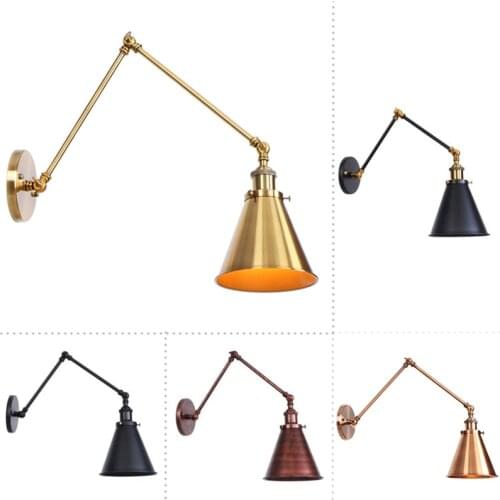 Antique reading adjustable Wall Lamp Sconce Iron Loft Retro light Bedroom Indoor Led Beside Industrial Wall Lights Black Copper