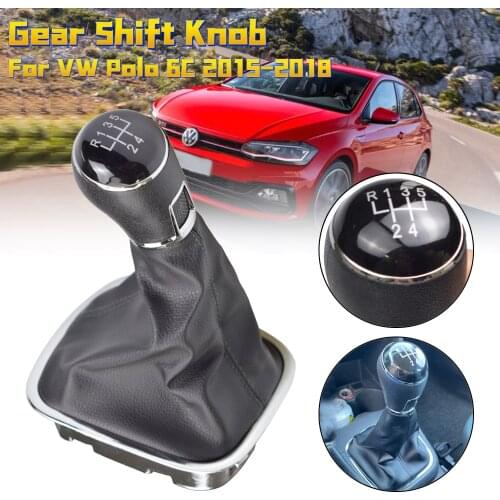5 Speed Car Gear Stick Level Shift Knob With Leather Boot For VW Polo 6C 2015 2016 2017 2018 Car Accessories
