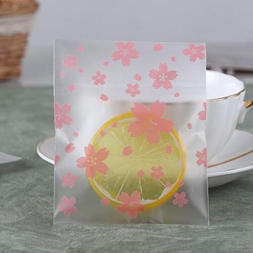 100 Pcs / Set Wedding Party Supplies Self-adhesive Frosted Translucent Cookie Candy Bags Cherry Pattern Nice Gift Life gadgets
