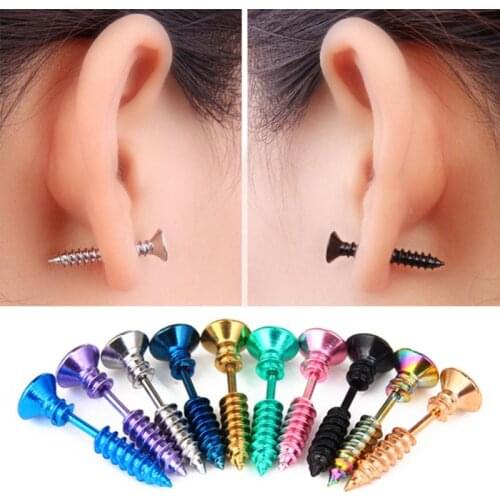 1PC Unisex Punk Screws Earrings Anti-allergic Titanium Steel Piercing Nail Screw Stud Earrings Ear Piercings Jewelry Halloween