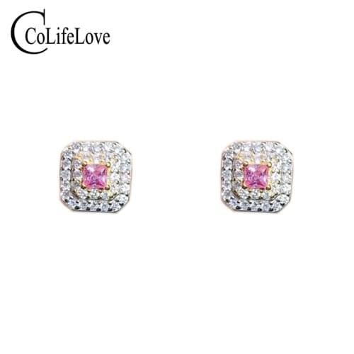 CoLife Jewelry Simple 925 Silver Sapphire Stud Earrings for Daily Wear 2.5mm Natural Pink Sapphire Earrings Gift for Girl Friend