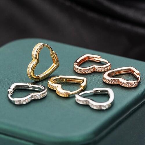 Small Heart Hoop Earrings Women Luxury Micro Paved CZ Crystal Round Earrings Rose Gold Girls Fashion Party Jewelry Gifts Brincos