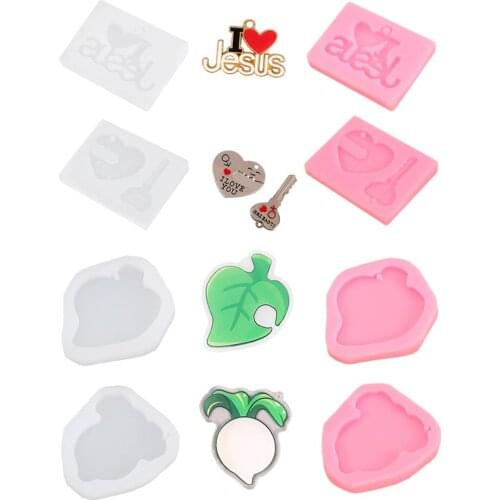 Keychain Silicone Resin Mold for Couple Heart Love Leaf Radish Key Lock DIY Pendant Jewelry Making Tools for Valentines Day