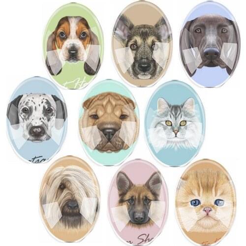 Handmade Glass Mix Size Oval Cute Dog & Cat Pets Flatback Cameo Cabochon Domed DIY Jewelry Charm Photo Pendant Setting
