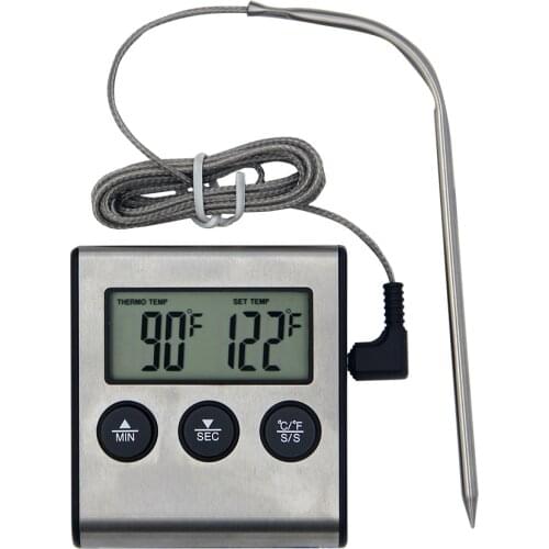 LCD Digital BBQ Grill Food Thermometer 0~250°C Food Cooking Thermometer Food Temperature Gauge with Alarm Timer