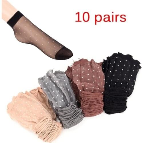 10 Pair/Lot Skin Color Dot Transparent Thin Women Crystal Silk Socks Nylon Fashion Ladies Summer Short Ankle Silk Socks
