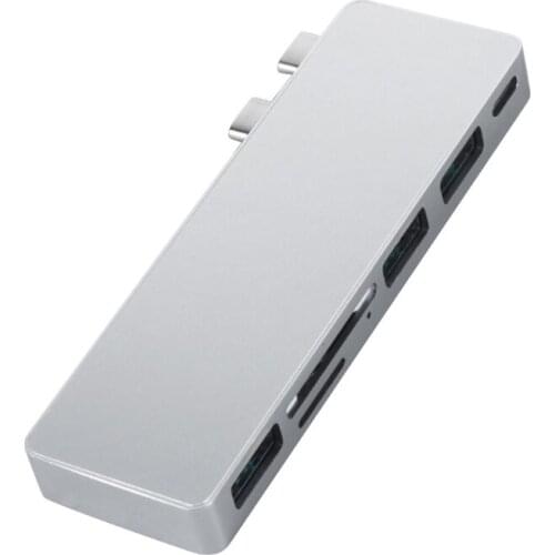 USB C Hub 6 Ports USB Type C to USB 3.0 Hub Adapter with Micro USB microSD and SD Card Reader, for macBook Pro